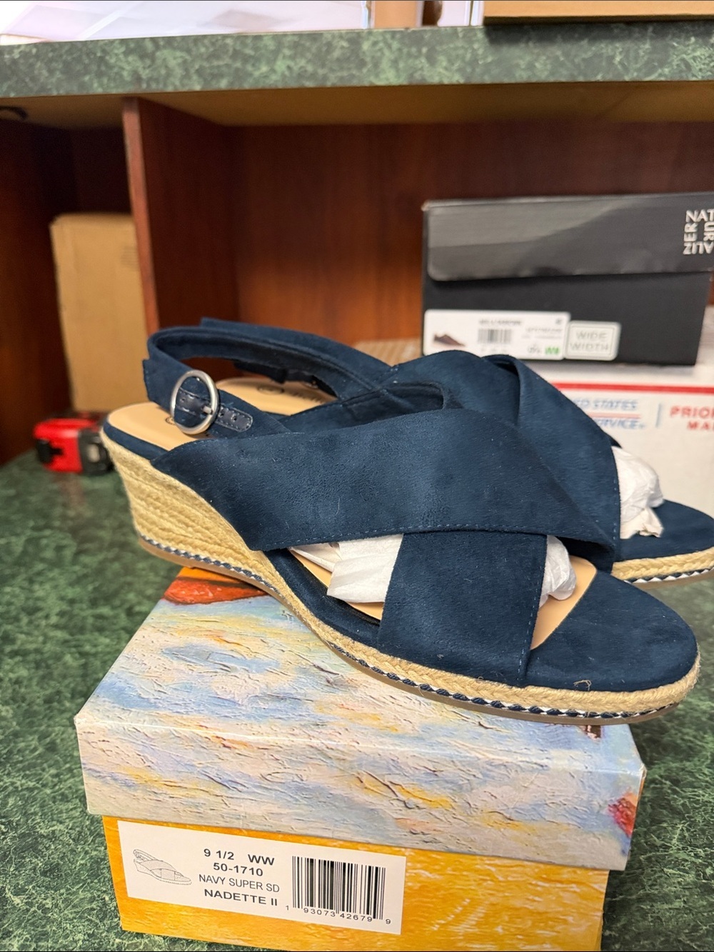 Bella Vita Navy Suede Crisscross Espadrille Wedges (Extra Wide)